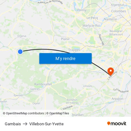 Gambais to Villebon-Sur-Yvette map