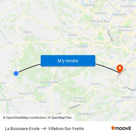 La Boissiere-Ecole to Villebon-Sur-Yvette map
