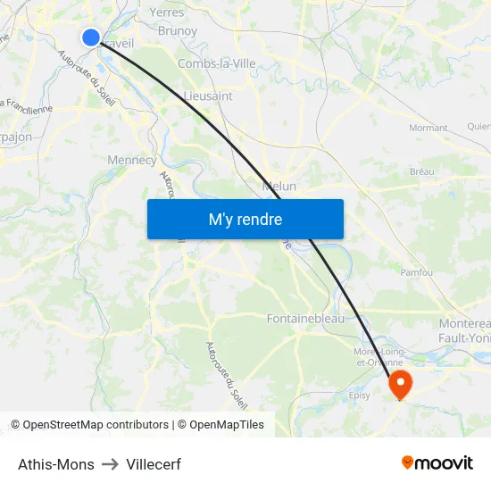 Athis-Mons to Villecerf map