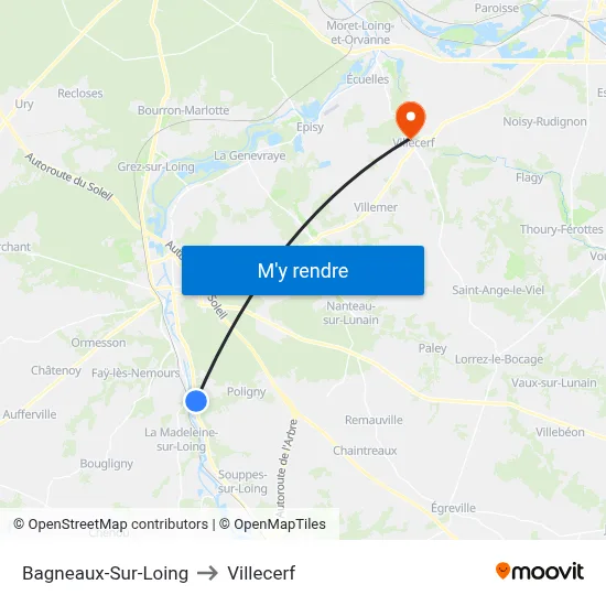Bagneaux-Sur-Loing to Villecerf map