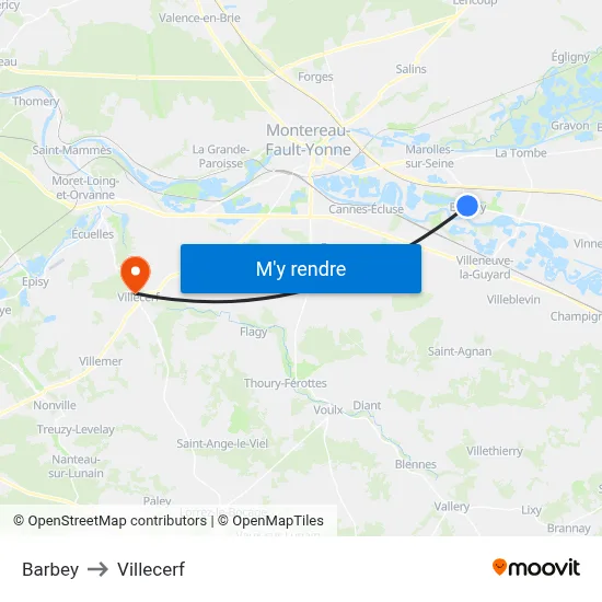 Barbey to Villecerf map