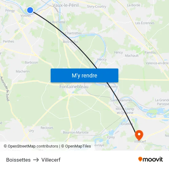 Boissettes to Villecerf map