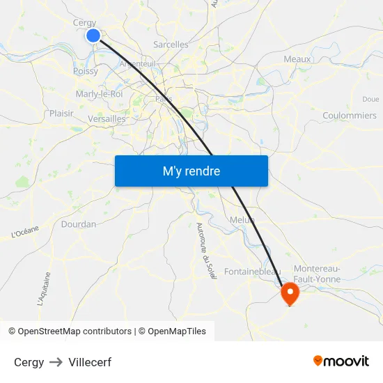 Cergy to Villecerf map