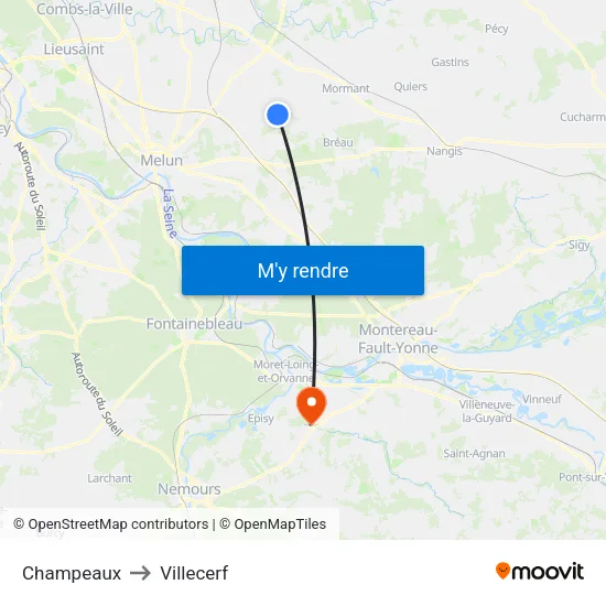 Champeaux to Villecerf map