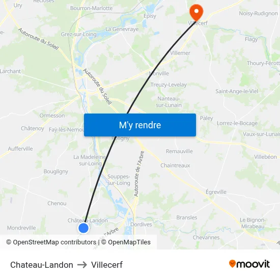 Chateau-Landon to Villecerf map