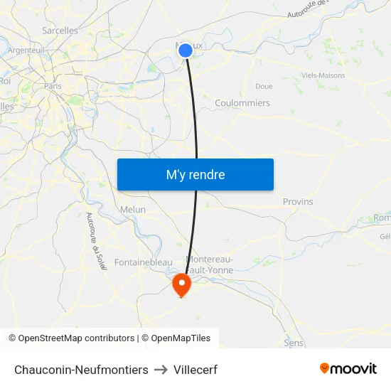 Chauconin-Neufmontiers to Villecerf map