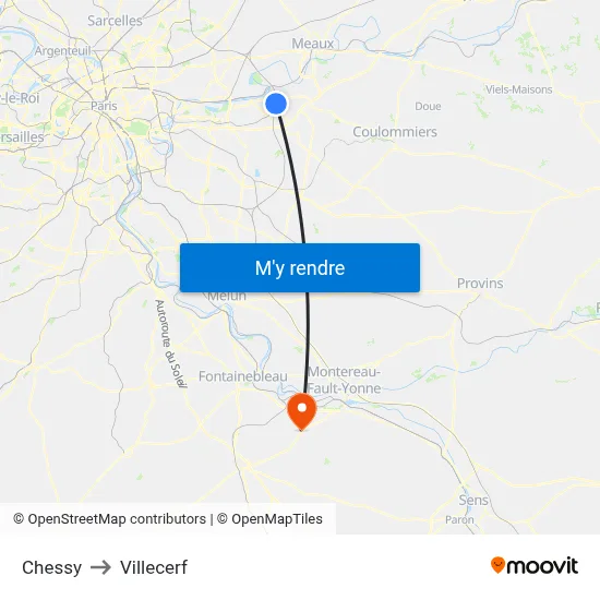 Chessy to Villecerf map