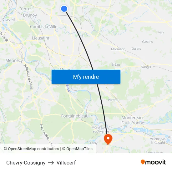 Chevry-Cossigny to Villecerf map