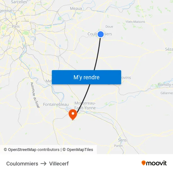 Coulommiers to Villecerf map