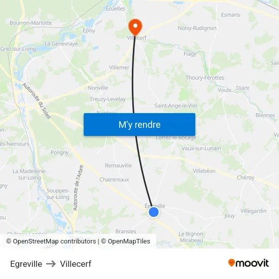 Egreville to Villecerf map