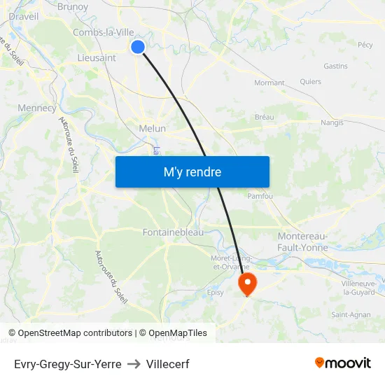 Evry-Gregy-Sur-Yerre to Villecerf map