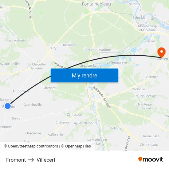 Fromont to Villecerf map