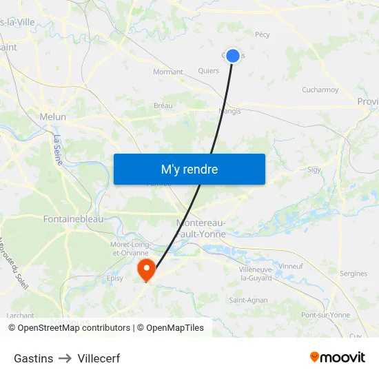 Gastins to Villecerf map