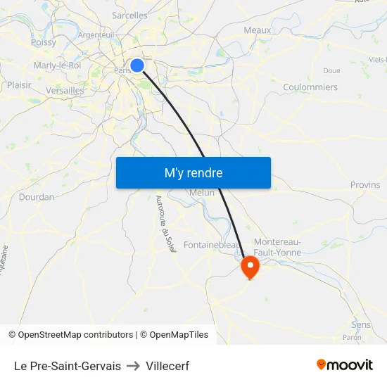 Le Pre-Saint-Gervais to Villecerf map