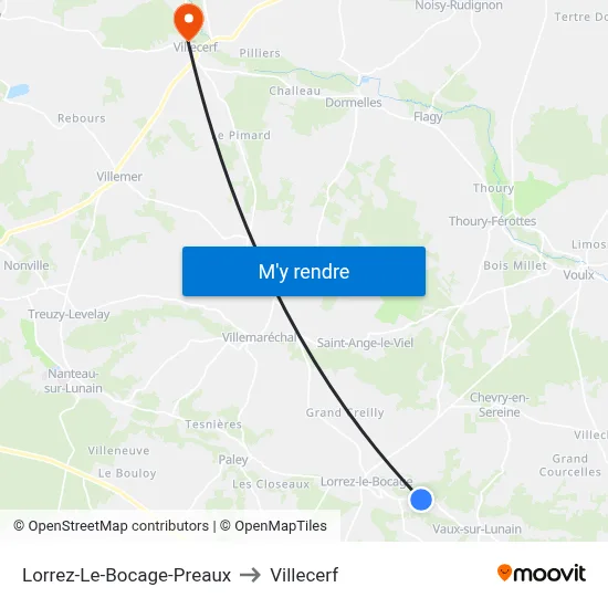 Lorrez-Le-Bocage-Preaux to Villecerf map