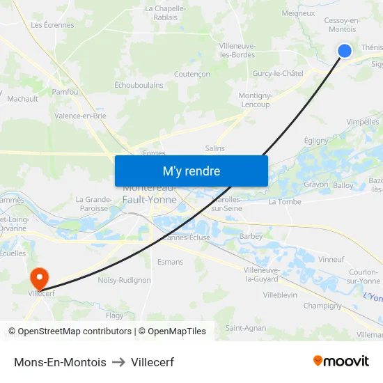 Mons-En-Montois to Villecerf map