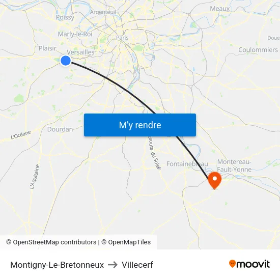 Montigny-Le-Bretonneux to Villecerf map
