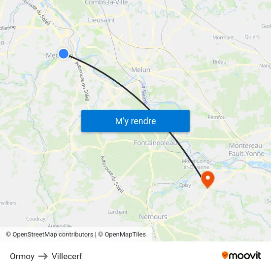 Ormoy to Villecerf map