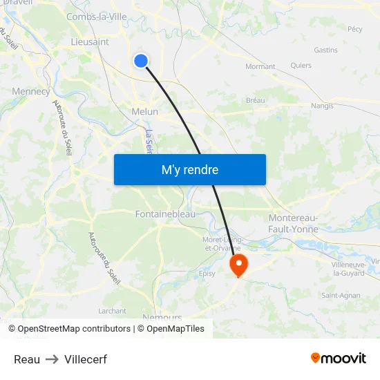 Reau to Villecerf map