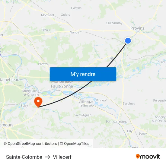 Sainte-Colombe to Villecerf map