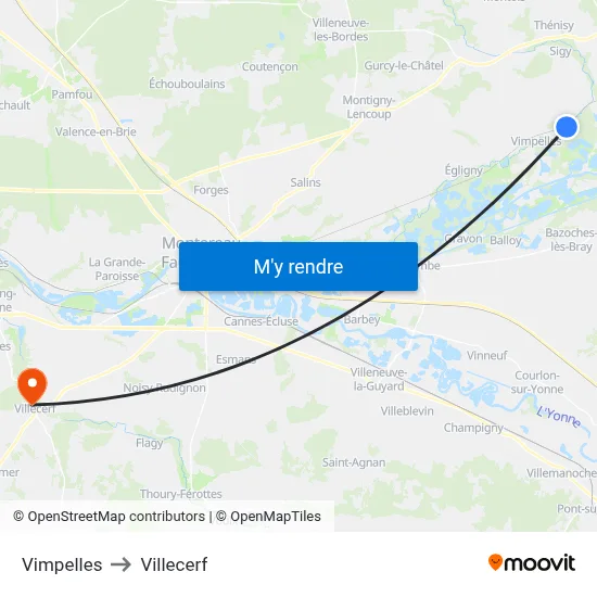 Vimpelles to Villecerf map