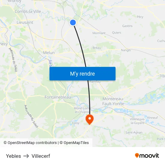 Yebles to Villecerf map