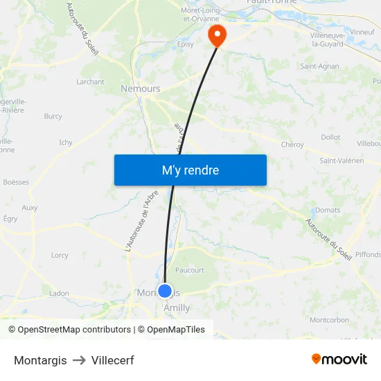 Montargis to Villecerf map