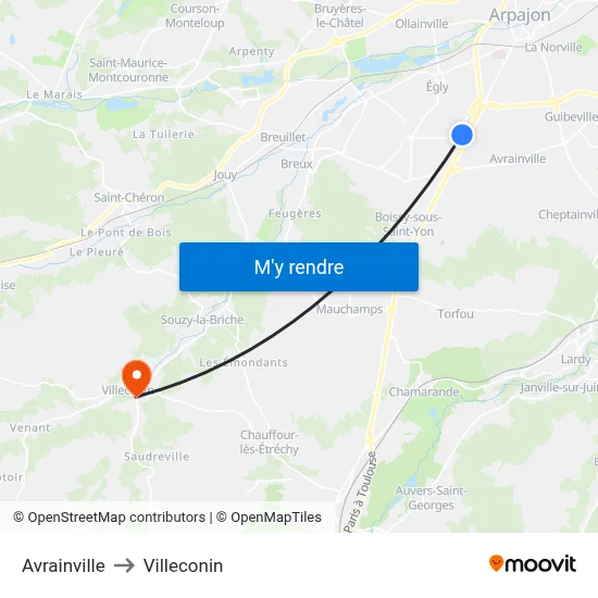 Avrainville to Villeconin map