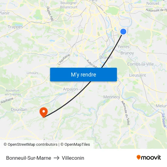 Bonneuil-Sur-Marne to Villeconin map