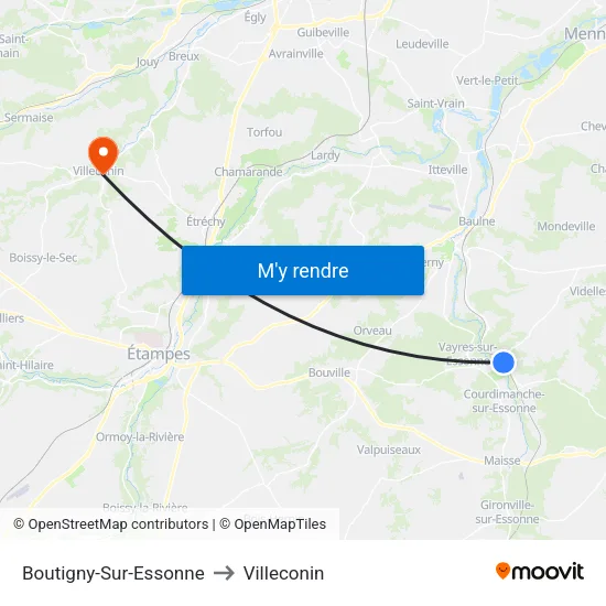 Boutigny-Sur-Essonne to Villeconin map