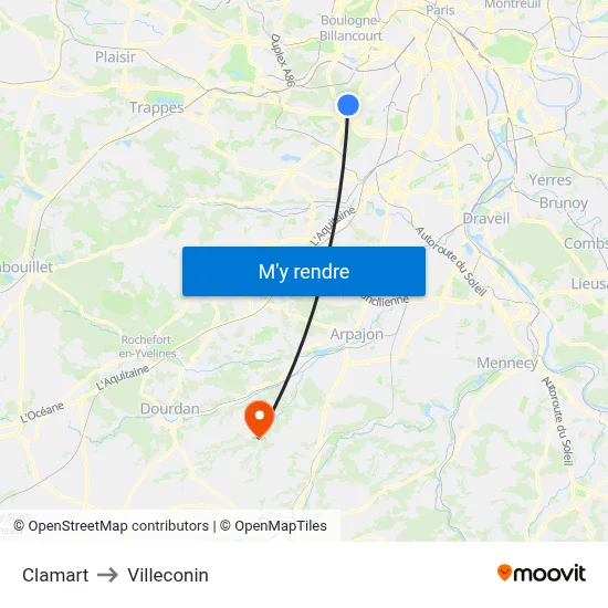 Clamart to Villeconin map