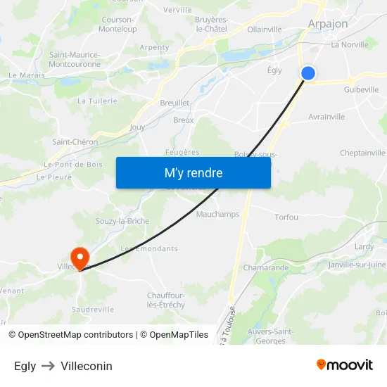 Egly to Villeconin map