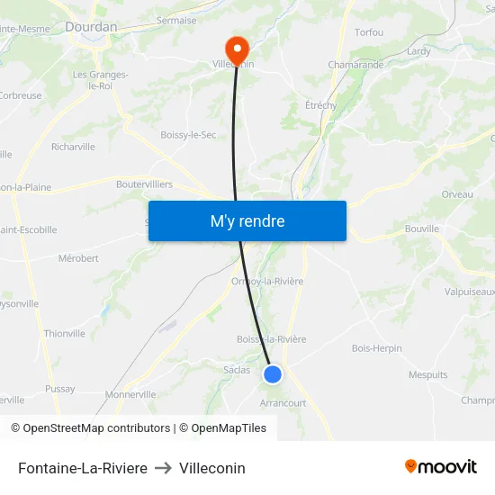 Fontaine-La-Riviere to Villeconin map
