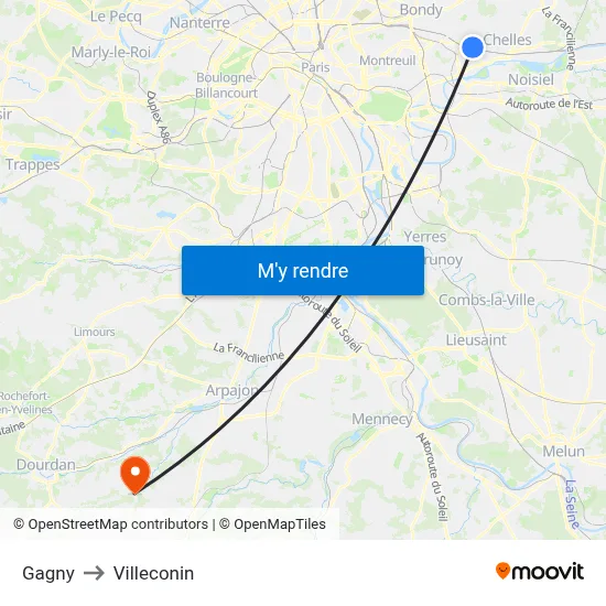 Gagny to Villeconin map