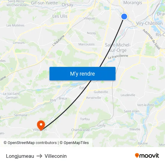 Longjumeau to Villeconin map