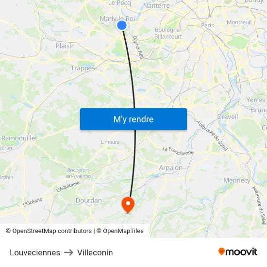 Louveciennes to Villeconin map