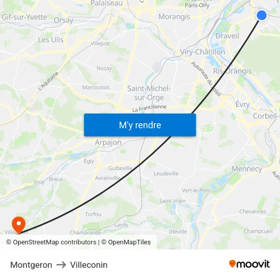 Montgeron to Villeconin map