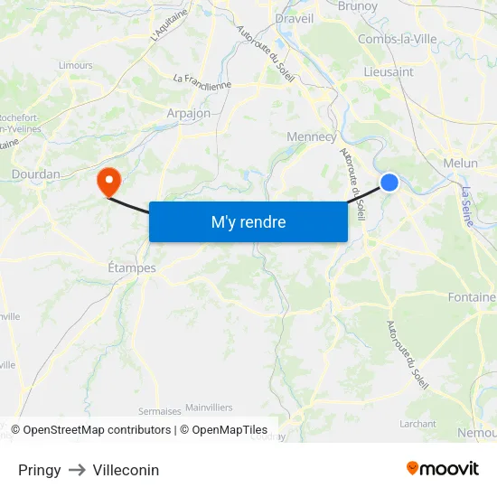 Pringy to Villeconin map