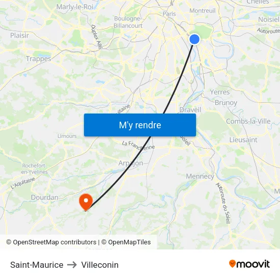 Saint-Maurice to Villeconin map