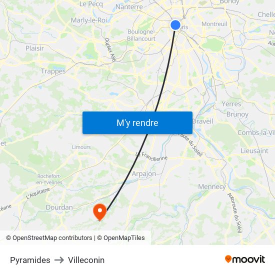 Pyramides to Villeconin map