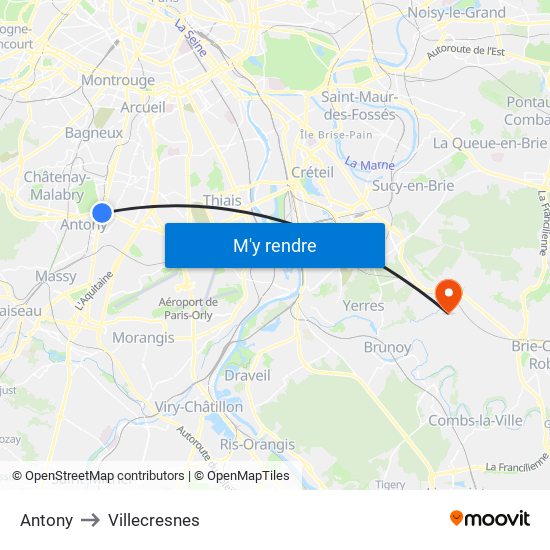 Antony to Villecresnes map