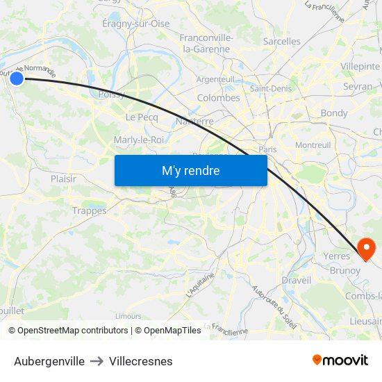 Aubergenville to Villecresnes map