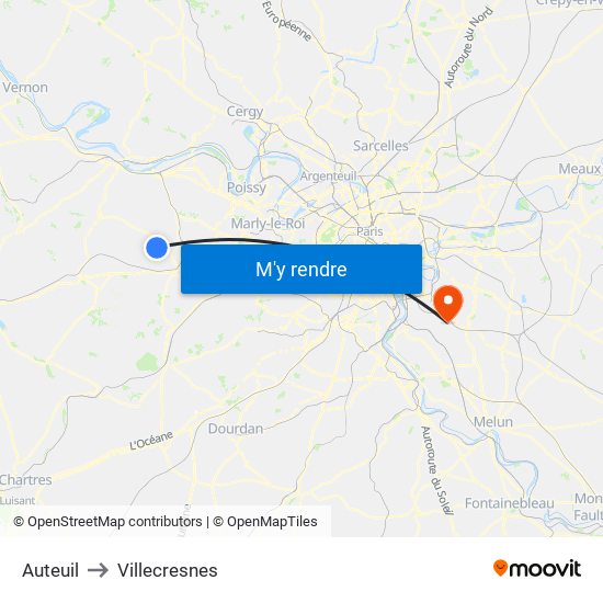 Auteuil to Villecresnes map