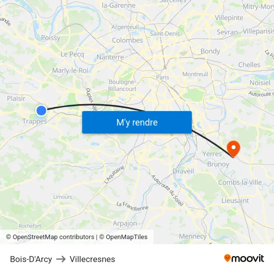 Bois-D'Arcy to Villecresnes map