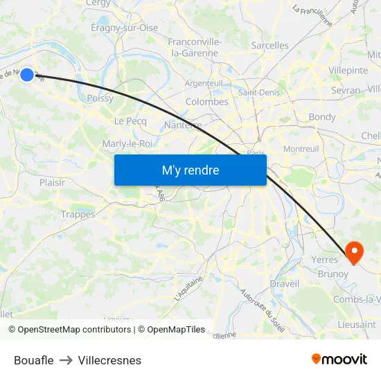 Bouafle to Villecresnes map