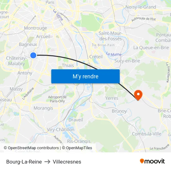 Bourg-La-Reine to Villecresnes map