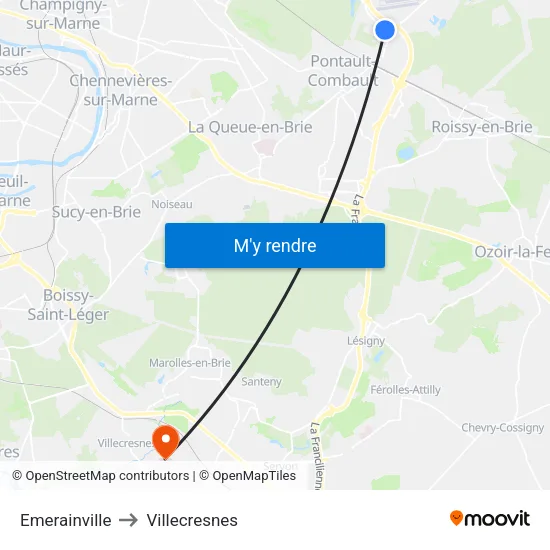 Emerainville to Villecresnes map