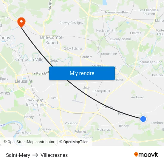 Saint-Mery to Villecresnes map