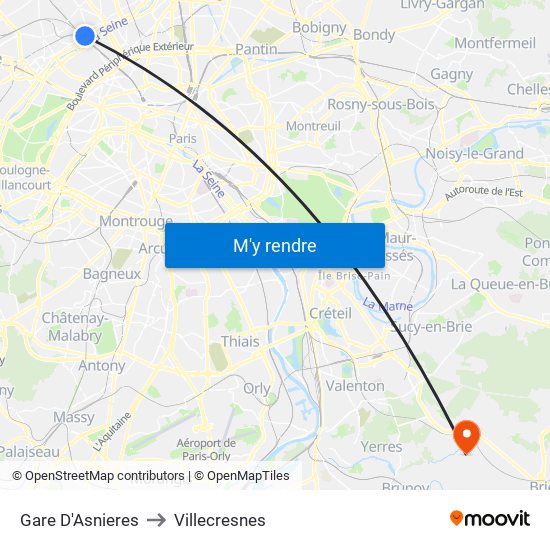 Gare D'Asnieres to Villecresnes map