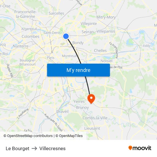 Le Bourget to Villecresnes map